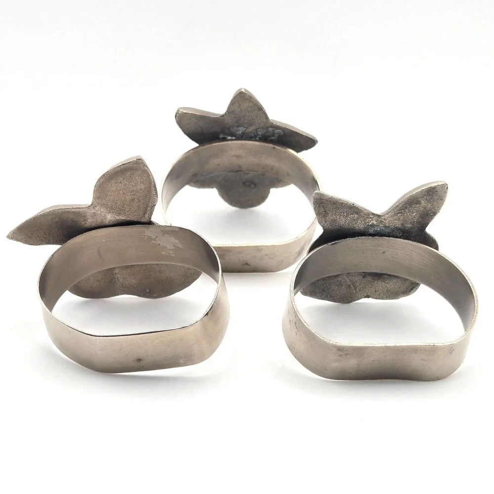Vintage Fruit Napkin‎ Rings Set of 3 Silver Tone Metal Pear Apple Cherry Decor